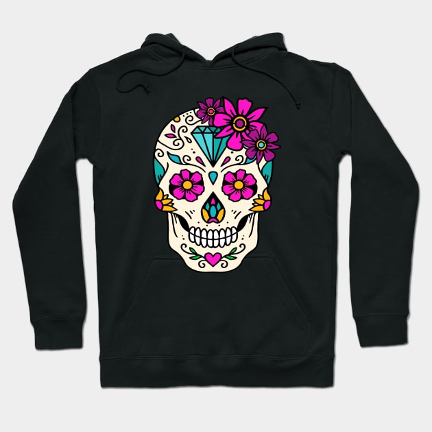 Craneo Dia De Los Muertos. Flower Sugar Skull with Diamond Dia De Muertos Shirt Hoodie by teemaniac